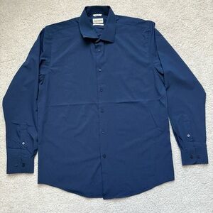 Lucky Brand Men Deep Blue Dress Shirt Sz L